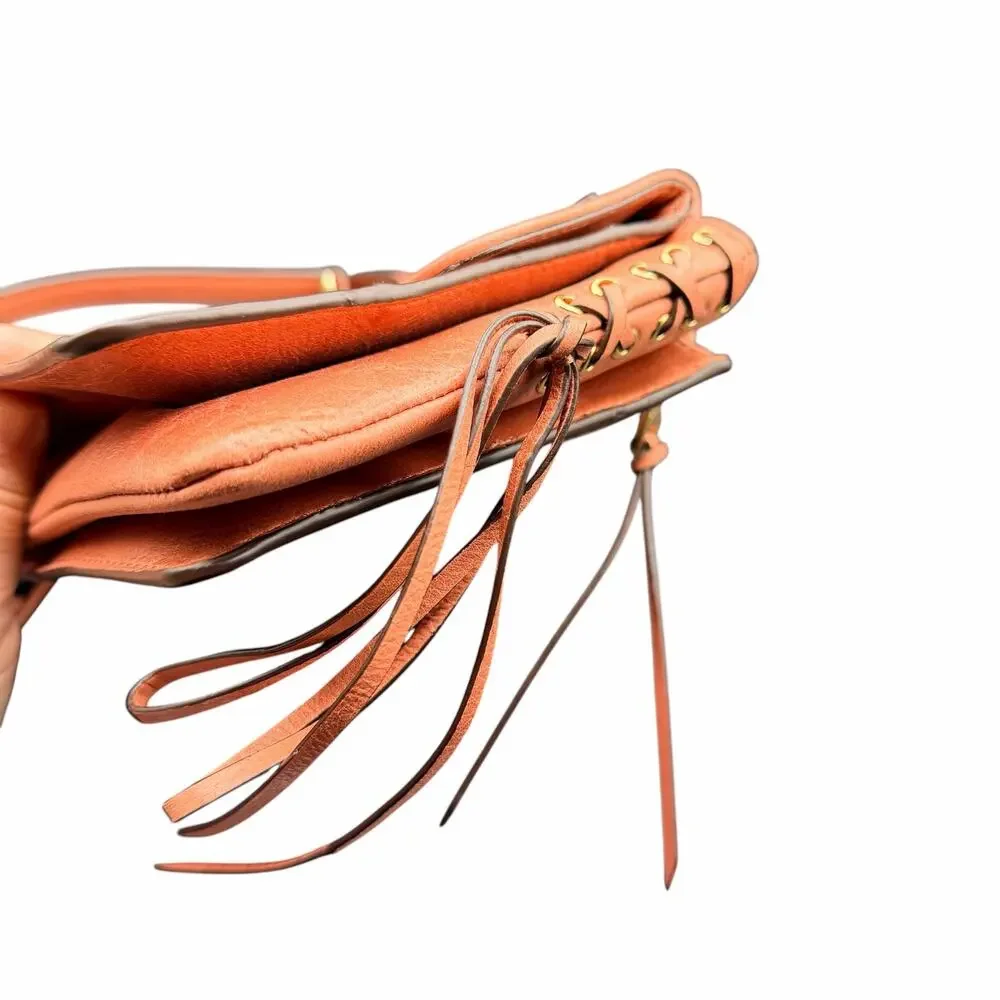 DKNY Coral Leather Crossbody Bag w/ Pockets & Lace-Up Sides